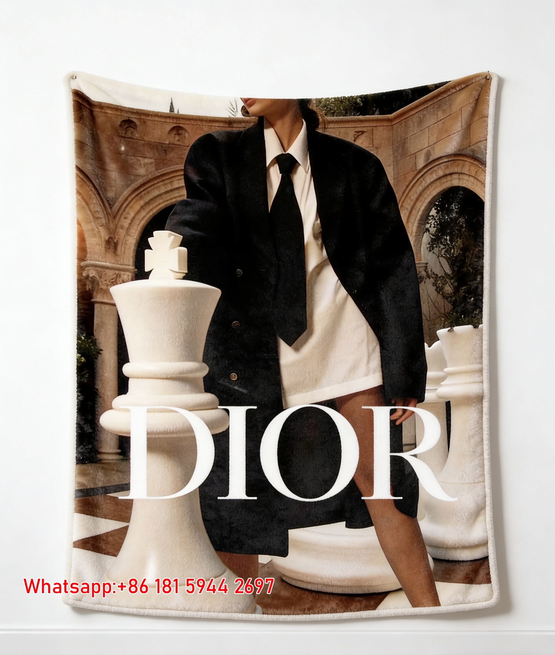 Dior Giant Chessboard Luxury Flannel Sofa Throw Blanket D299